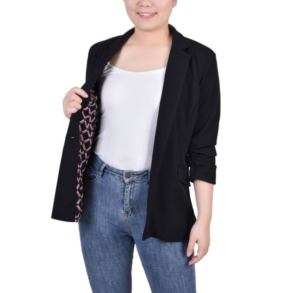 NY Collection Petite 3/4 Rouched Sleeve Crepe Jacket
